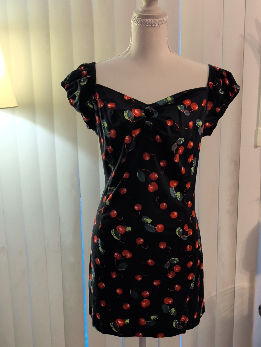 Collectif Black Cherry-Print Off-Shoulder Mini Dress XL